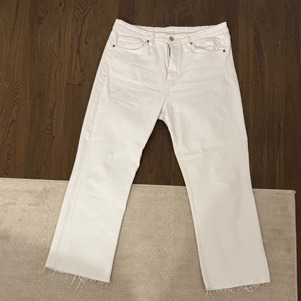 Zara cropped frayed Women's White Jeans
